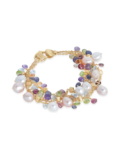 Shop Marco Bicego Women's Paradise 18k-yellow-gold, Pearl, And Mixed-gemstone Three-strand Bracelet In Yellow Gold