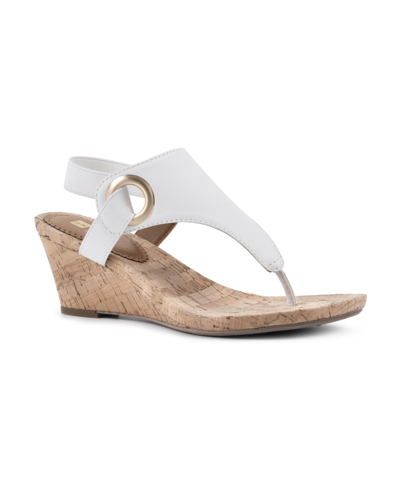 Shop White Mountain Women's Aida Thong Wedge Sandals In White Smooth