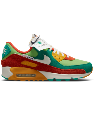 Shop Nike Men's Air Max 90 Se Casual Sneakers From Finish Line In Roma Green/sail/orange