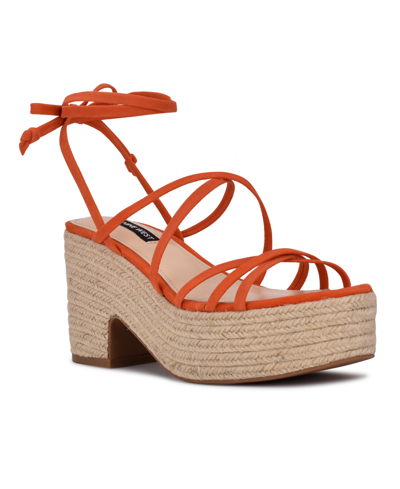 Shop Nine West Women's Riplee Platform Espadrille Sandals Women's Shoes In Tangerine Suede