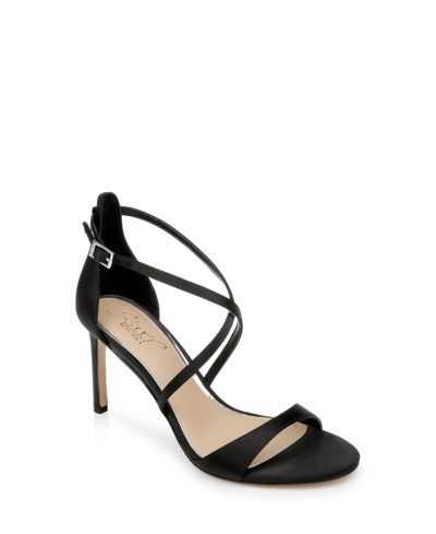 Shop Jewel Badgley Mischka Women's Dimitra Crisscross Strap Stiletto Evening Sandals In Black Satin