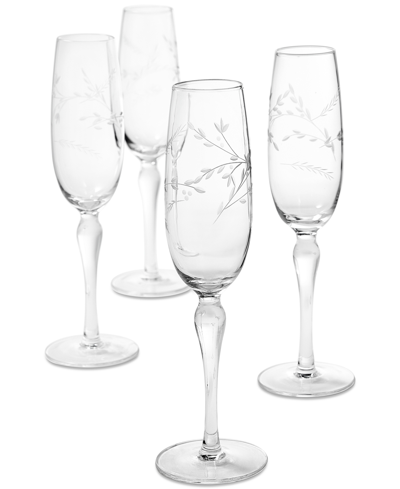 Shop Hotel Collection Etched Floral Champagne Flutes, Set Of 4, Created For Macy's In Clear