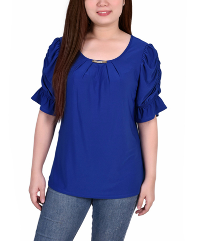 Shop Ny Collection Petite Elbow Cuffed Sleeve Hardware Top In Surf The Web