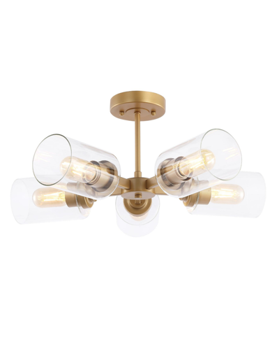 Shop Jonathan Y Jaynie 5-light Farmhouse Industrial Iron Cylinder Led Semi Flush Mount In Gold-tone