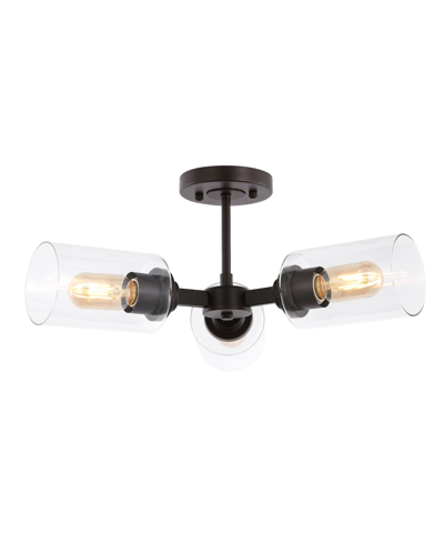 Jonathan Y Jaymes 3-light Farmhouse Industrial Iron Cylinder Led Semi Flush Mount In Black