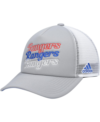 Shop Adidas Originals Women's Gray, White New York Rangers Foam Trucker Snapback Hat In Gray/white