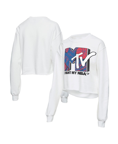 Shop Junk Food Women's White Nba X Mtv I Want My Cropped Fleece Pullover Sweatshirt