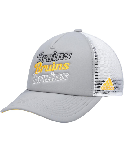 Shop Adidas Originals Women's Gray, White Boston Bruins Foam Trucker Snapback Hat In Gray/white