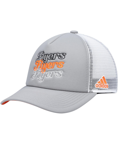 Shop Adidas Originals Women's Gray, White Philadelphia Flyers Foam Trucker Snapback Hat In Gray/white