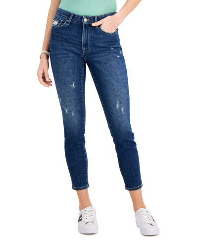 Shop Tommy Hilfiger Th Flex Curvy Fit Distressed Skinny Ankle Jeans In Prestige Wash