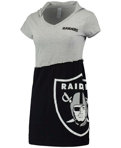 Shop Refried Apparel Women's Gray And Black Las Vegas Raiders Hooded Mini Dress In Gray/black