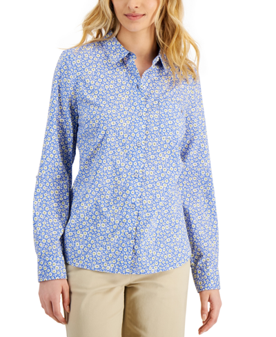 Shop Tommy Hilfiger Floral-print Cotton Shirt In French Blue Multi