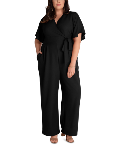 Shop Kiyonna Plus Size Charisma Crepe Jumpsuit In Black