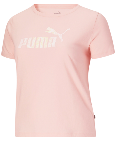 Shop Puma Plus Size Floral Logo Cotton T-shirt In Chalk Pink
