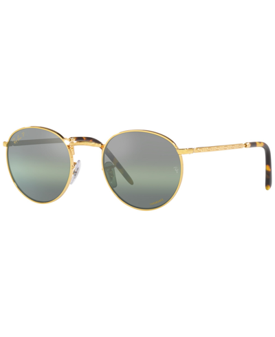 Shop Ray Ban Unisex Polarized Sunglasses, Rb3637 New Round 47 In Legend Gold-tone