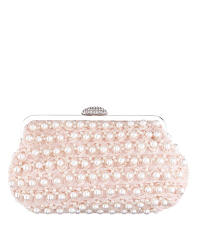Shop Nina Women's Imitation Pearl Embellished Chiffon Frame Bag In Pearl Rose