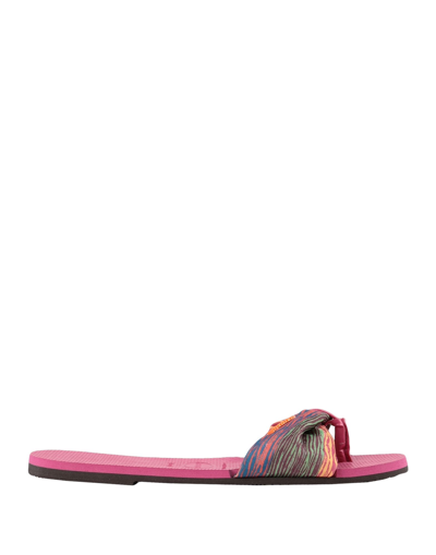 Shop Havaianas Woman Toe Strap Sandals Fuchsia Size 9/10 Rubber, Textile Fibers In Pink