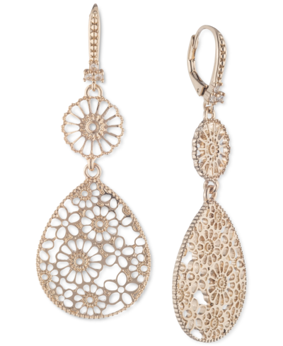 Shop Marchesa Gold-tone Filigree Double Drop Earrings