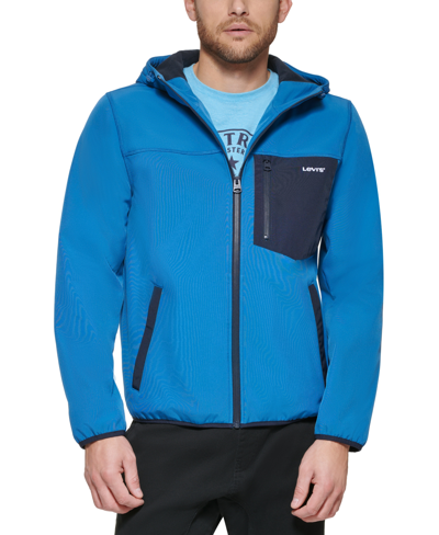 Shop Levi's Men's Water-resistant Soft Shell Hooded Jacket In Dk Blue/navy