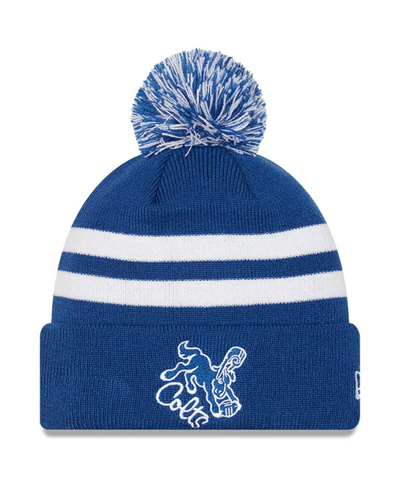 Men's New Era Royal Indianapolis Colts Throwback Logo Cuffed Knit Hat with  Pom