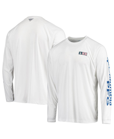 Shop Columbia Men's White Los Angeles Dodgers Americana Terminal Tackle Omni-shade Raglan Long Sleeve T-shirt