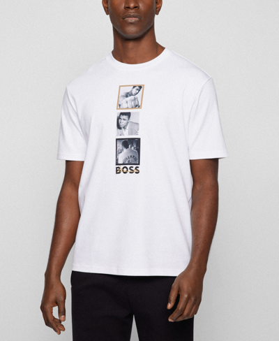 Hugo Boss Interlock-cotton T-shirt With Muhammad Ali Graphics- White 