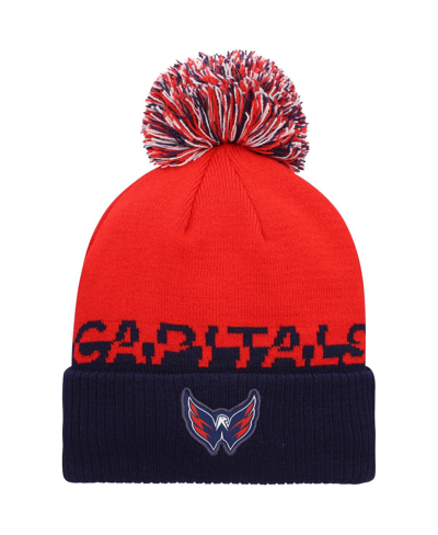 Shop Adidas Originals Men's Red, Navy Washington Capitals Cold. Rdy Cuffed Knit Hat With Pom In Red/navy