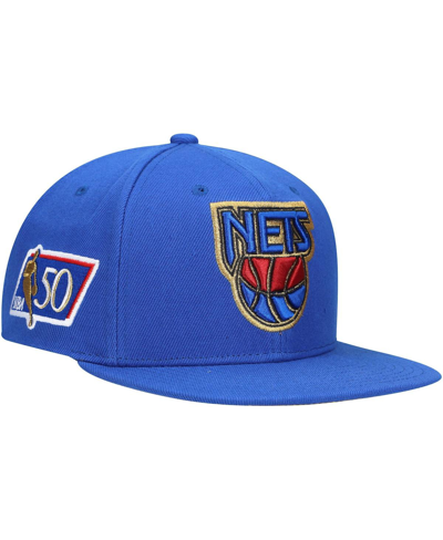 Shop Mitchell & Ness Men's  Blue New Jersey Nets 50th Anniversary Snapback Hat