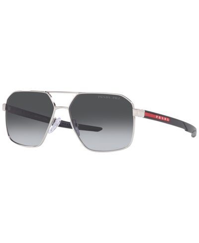 Shop Prada Men's Polarized Sunglasses, 60 In Silver-tone