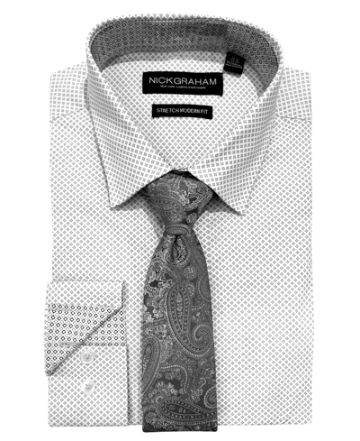 Shop Nick Graham Men's Modern Fit Dress Shirt & Tie Set In Gray