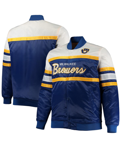 Shop Mitchell & Ness Men's  Royal, Gold Milwaukee Brewers Big And Tall Coaches Satin Full-snap Jacket In Royal/gold