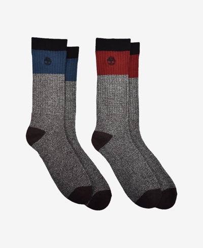 Shop Timberland Men's Colorblock Crew Socks, Pack Of 2 In Charcoal Heather
