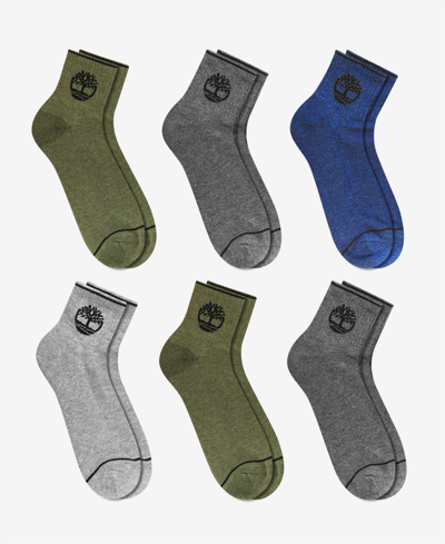 Shop Timberland Men's Crew Socks, Pack Of 6 In Olive Heather