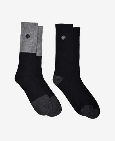 Shop Timberland Men's Colorblock Crew Socks, Pack Of 2 In Black