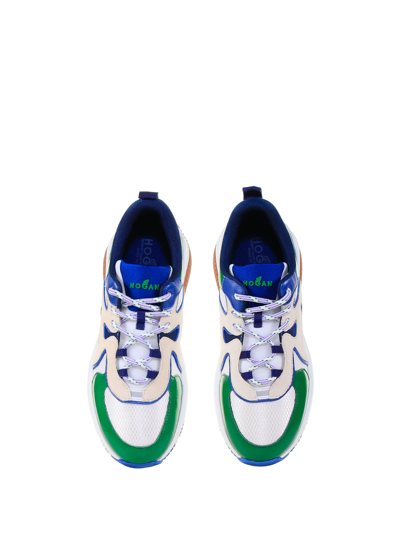 Shop Hogan H597 Sneakers In Patent Leather In Bianco Verde