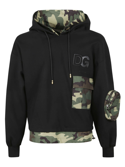 Shop Dolce & Gabbana Reborn To Live Hooded Sweatshirt In Black/camouflage