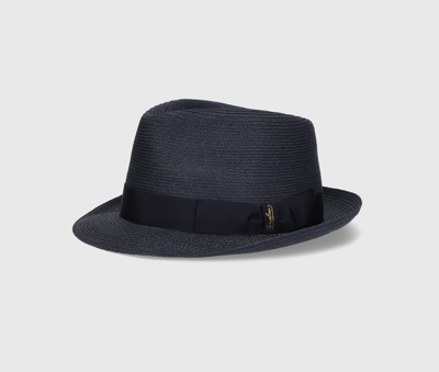 Shop Borsalino Jules Braided Hemp Small Brim In Abyss Blue, Matching Hatband