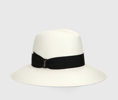 Shop Borsalino Claudette Panama Fine Wide Brim In White, Black Hatband