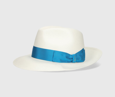 Shop Borsalino Amedeo Fine Panama Wide Brim In White, Sea Blue Hatband