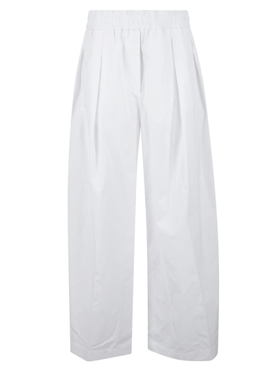 Shop Aspesi Elastic Waist Wide Leg Plain Trousers In White
