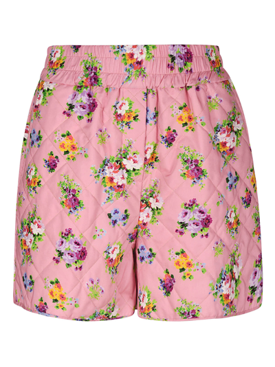 Shop Msgm Quilted Printed Shorts In Pink