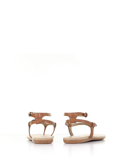 Shop Hogan Valencia Thong Sandal In Tan Leather In Cuoio Scuro