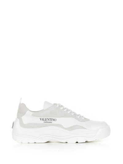 Shop Valentino Gumboy Sneaker In Leather In Bianco/ghiaccio-ghiaccio/bianc