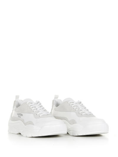 Shop Valentino Gumboy Sneaker In Leather In Bianco/ghiaccio-ghiaccio/bianc