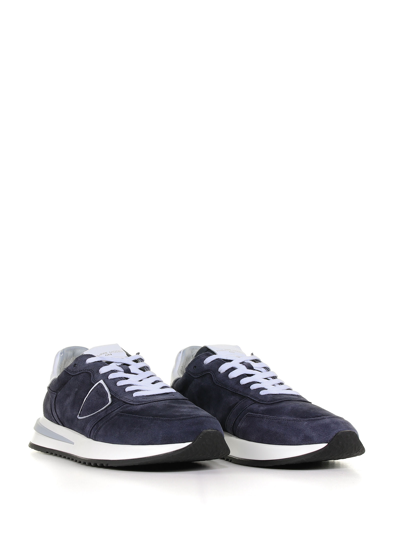 Shop Philippe Model Tropez 2.1 Sneaker In Suede With Leather Details In Blu