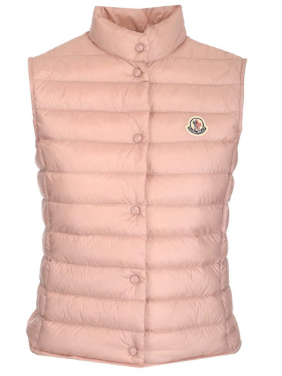 Shop Moncler Liane Logo Patch Buttoned Down Gilet In Pink