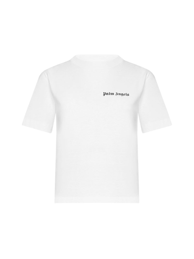 Shop Palm Angels Logo Printed Crewneck Cropped T In White
