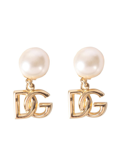 Shop Dolce & Gabbana Embellished Logo Charm Earrings In Gold