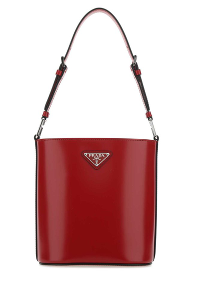 Shop Prada Logo Patch Shoulder Bag In Red