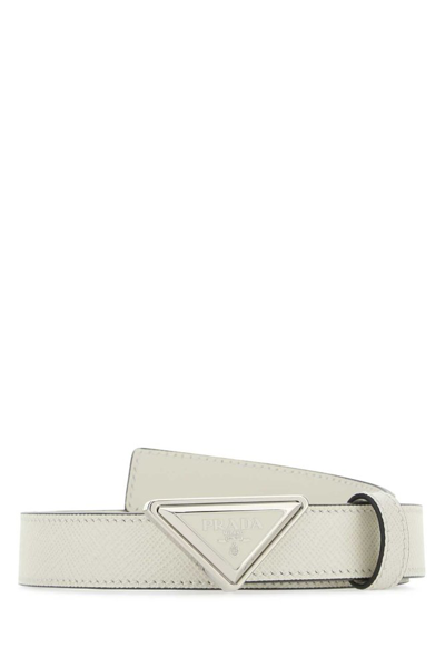 Shop Prada Logo Plaque Buckle Belt In White